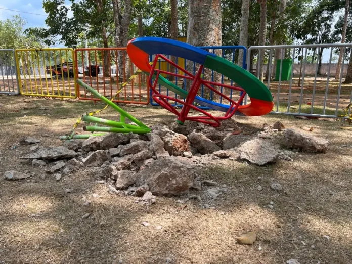 Parque Circuito tem brinquedos danificados, lixeiras quebradas e pichações menos de uma semana após revitalização