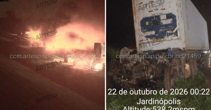 SP: Colisão entre carretas causa incêndio e uma morte na rodovia Anhanguera