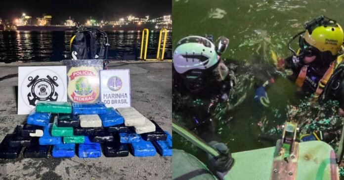 Mergulhadores retiram 33 kg de cocaína de casco de navio em Santos