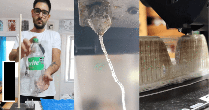 Aos 34 anos, ele usa garrafas de refrigerante vazias como matéria-prima para alimentar impressora 3D por 7 horas sem usar tinta