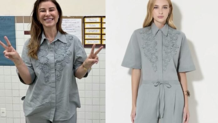 Fernanda Bolsonaro usa look de R$ 3.396 para votar com Flávio