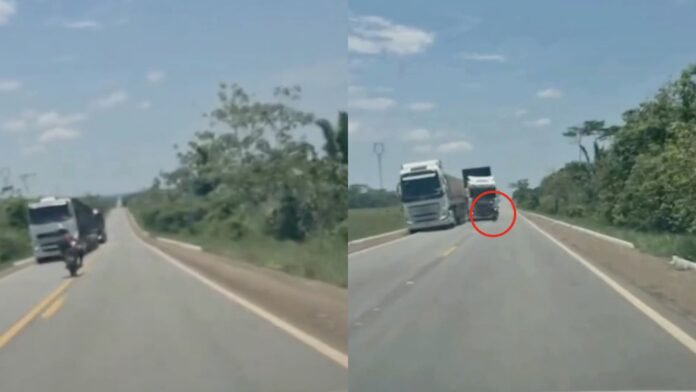 VÍDEO: Motociclista faz zigue-zague na pista e morre após ser atingido por caminhão boiadeiro em RO