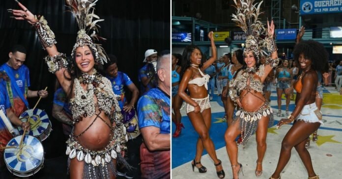 Sabrina Sato deixa barrigão de fora em ensaio da Vila Isabel; veja fotos